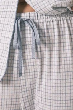 Women'secret Pijama camisero largo cuadros efecto brillo azul Hot