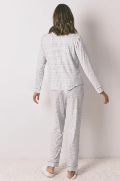 Women'secret Pijama camisero largo cuadros efecto brillo azul Hot