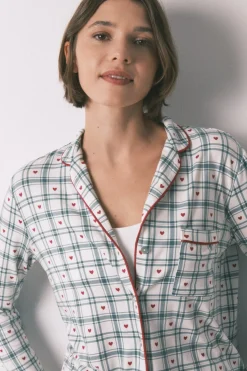 Women'secret Pijama camisero largo cuadros verde estampado Hot