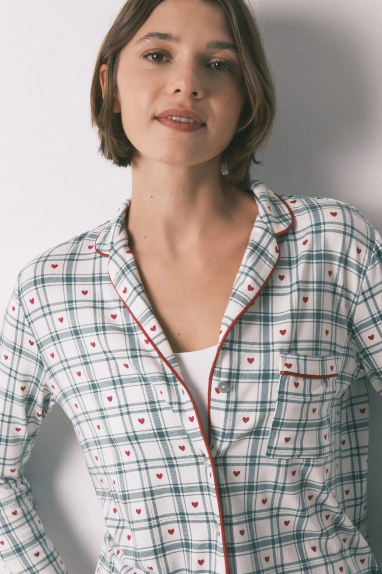 Women'secret Pijama camisero largo cuadros verde estampado Hot