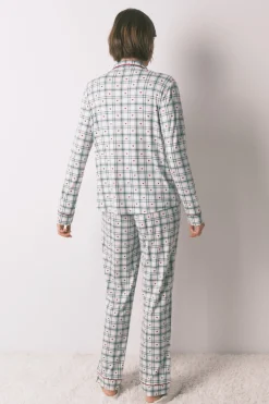 Women'secret Pijama camisero largo cuadros verde estampado Hot