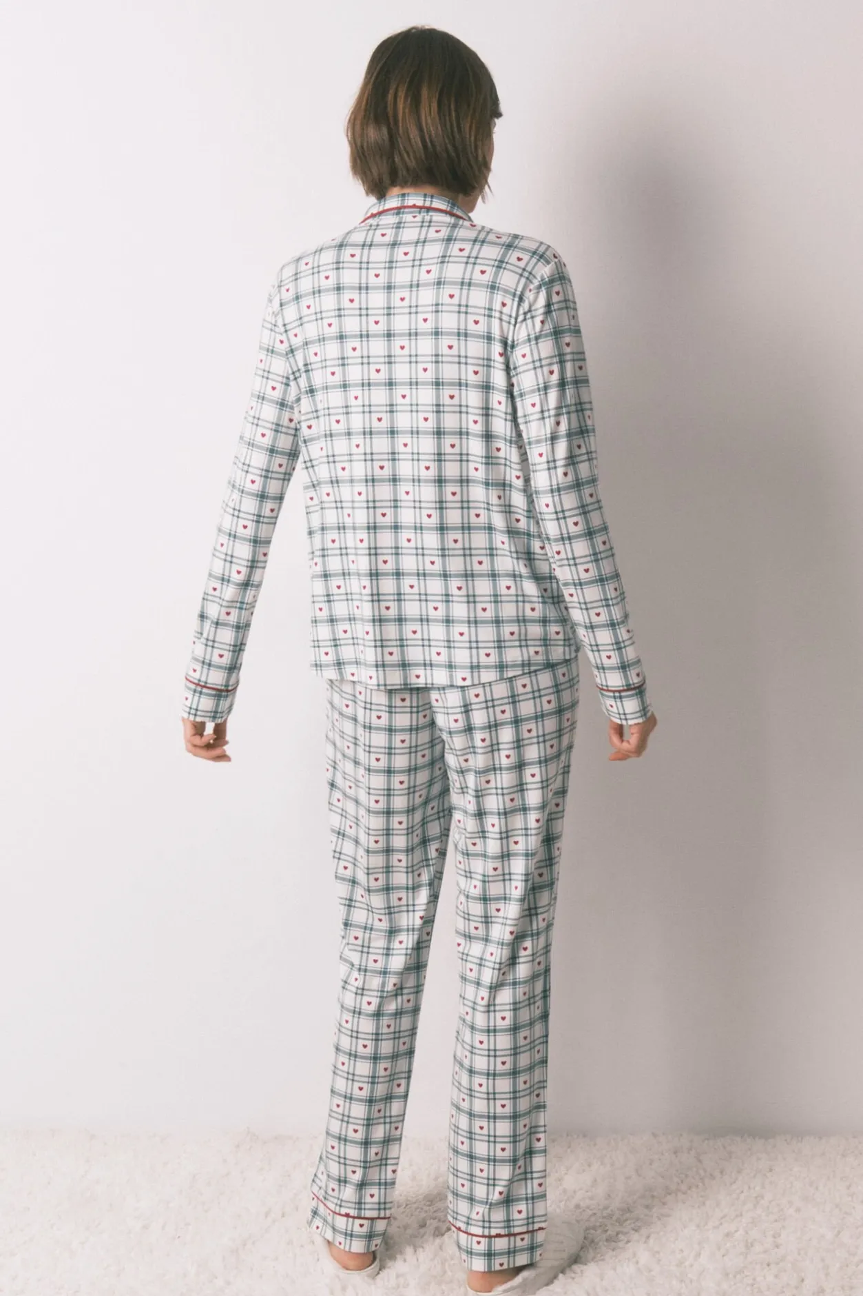 Women'secret Pijama camisero largo cuadros verde estampado Hot