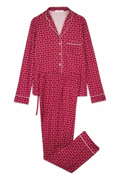 Women'secret Pijama camisero largo corazones rojo estampado