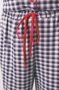 Women'secret Pijama camisero largo punto suave cuadros azul Clearance