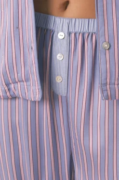 Women'secret Pijama camisero largo satén print rayas azul Best