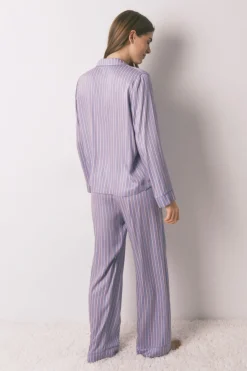 Women'secret Pijama camisero largo satén print rayas azul Best