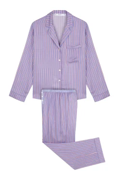 Women'secret Pijama camisero largo satén print rayas azul Best