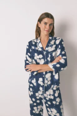 Women'secret Pijama camisero largo viscosa floral azul estampado New