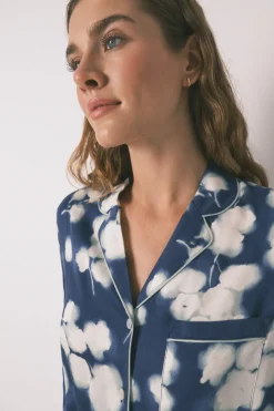 Women'secret Pijama camisero largo viscosa floral azul estampado New