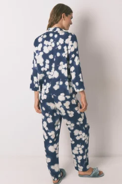 Women'secret Pijama camisero largo viscosa floral azul estampado New