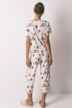 Women'secret Pijama Capri canalé gris Snoopy estampado Hot