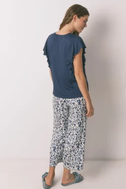 Women'secret Pijama Capri viscosa floral azul estampado New