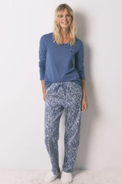 Women'secret Pijama largo 100% algodón print flores azul Best