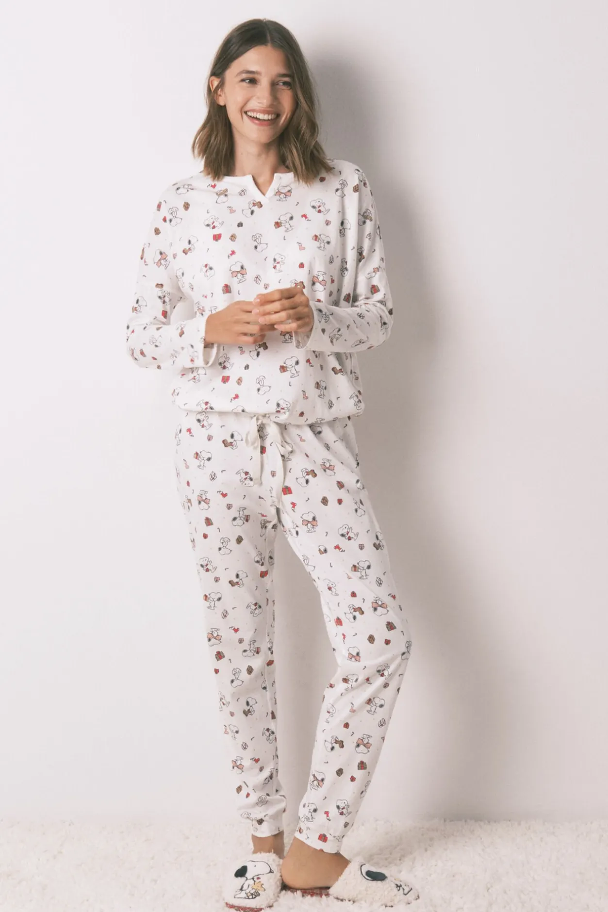 Women'secret Pijama largo 100% algodón blanco Snoopy marfil Online