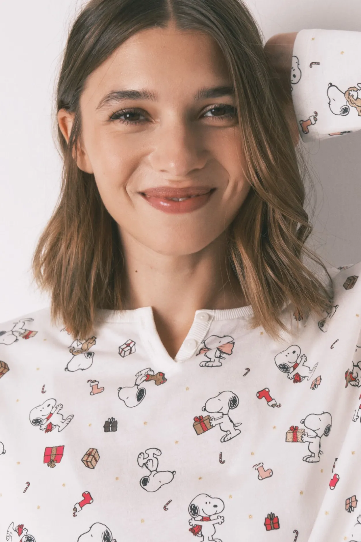 Women'secret Pijama largo 100% algodón blanco Snoopy marfil Online