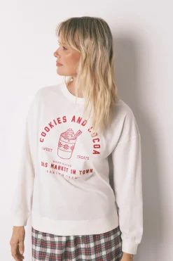 Women'secret Pijama largo 100% algodón cuadros marfil Sale