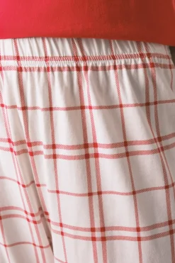 Women'secret Pijama largo 100% algodón cuadros Snoopy rojo