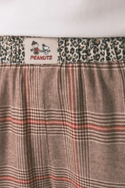 Women'secret Pijama largo 100% algodón estampado cuadros Snoopy marfil New