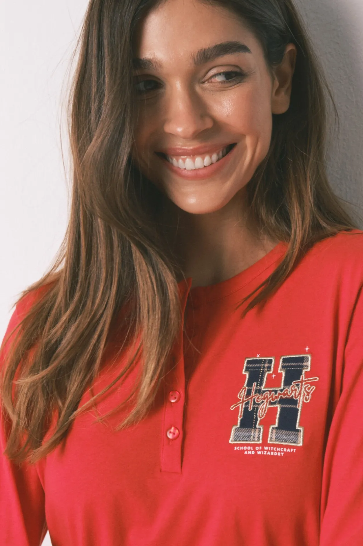 Women'secret Pijama largo 100% algodón estampado cuadros "Hogwarts" rojo Discount