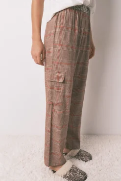 Women'secret Pijama largo 100% algodón estampado cuadros Snoopy marfil New