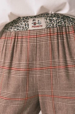 Women'secret Pijama largo 100% algodón estampado cuadros Snoopy marfil New