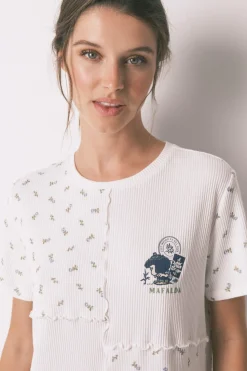 Women'secret Pijama largo 100% algodón patchwork Mafalda marfil Clearance