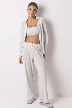 Women'secret Pijama largo algodón canalé gris