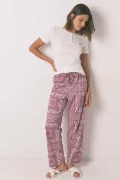 Women'secret Pijama largo algodón estampado flores blanco Clearance