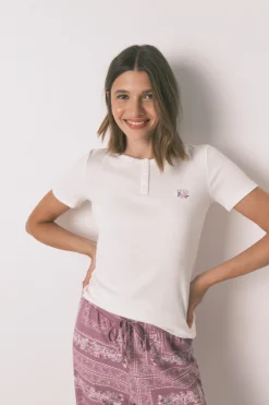 Women'secret Pijama largo algodón estampado flores blanco Clearance