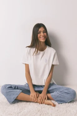 Women'secret Pijama largo algodón flores manga corta marfil Hot