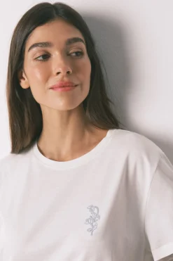 Women'secret Pijama largo algodón flores manga corta marfil Hot