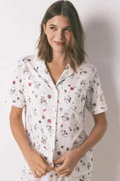 Women'secret Pijama largo camisero 100% algodón Snoopy blanco Sale
