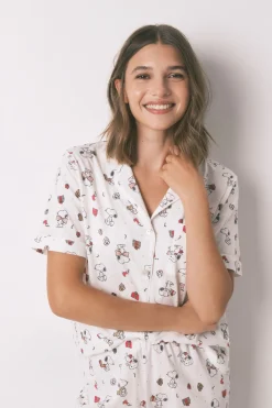 Women'secret Pijama largo camisero 100% algodón Snoopy blanco Sale