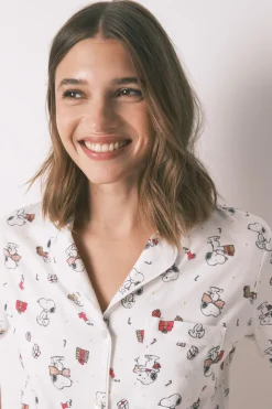 Women'secret Pijama largo camisero 100% algodón Snoopy blanco Sale