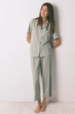 Women'secret Pijama largo camisero algodón flores estampado Hot