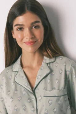Women'secret Pijama largo camisero algodón flores estampado Hot
