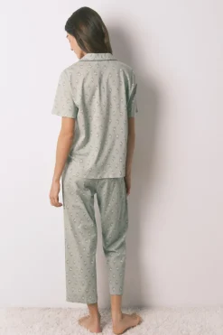 Women'secret Pijama largo camisero algodón flores estampado Hot