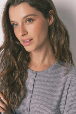 Women'secret Pijama largo canalé suave brillo gris Clearance