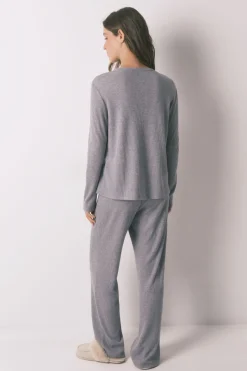 Women'secret Pijama largo canalé suave brillo gris Clearance