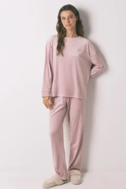 Women'secret Pijama largo canalé terciopelo rosa Sale