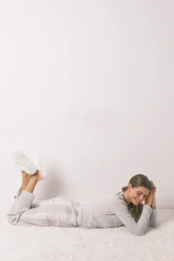 Women'secret Pijama largo cuadros efecto brillo gris Hot