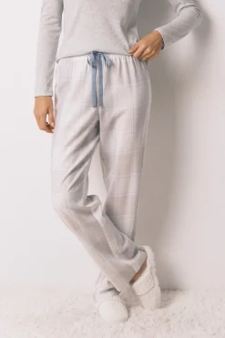 Women'secret Pijama largo cuadros efecto brillo gris Hot