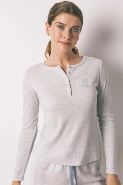 Women'secret Pijama largo cuadros efecto brillo gris Hot