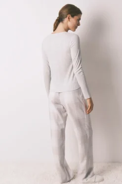 Women'secret Pijama largo cuadros efecto brillo gris Hot