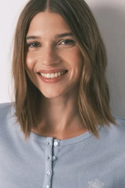 Women'secret Pijama largo cuadros efecto brillo azul Clearance