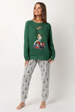 Admas Pijama largo estampado Pinocho para mujer verde Discount