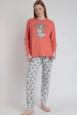 Admas Pijama largo estampado Tambor bambi para mujer naranja Hot