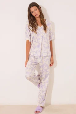 Women'secret Pijama largo estampado viscosa blanco Discount