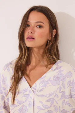 Women'secret Pijama largo estampado viscosa blanco Discount