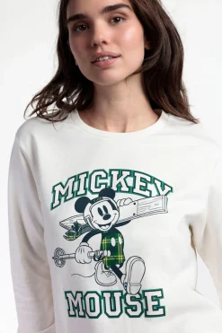 Admas Pijama largo felpa cuadros 100% algodón Ski Mickey beige